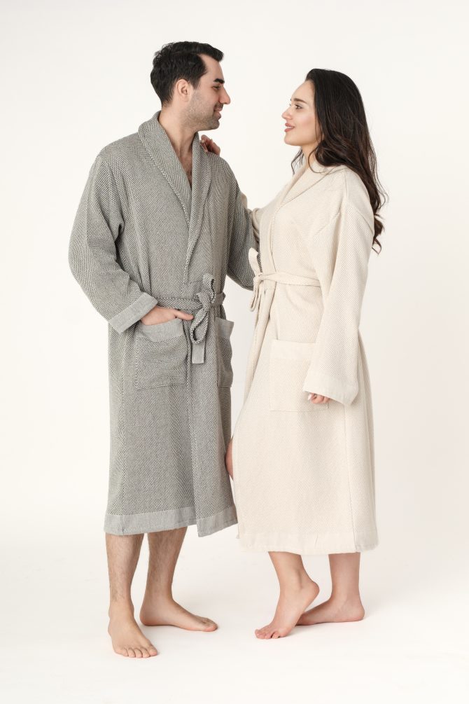 Lajel Couple | 2'li Premium Bornoz Takımı | %100 Pamuk | Otel, Spa, Ince, Müslin | Unisex | Onesize - Görsel 2